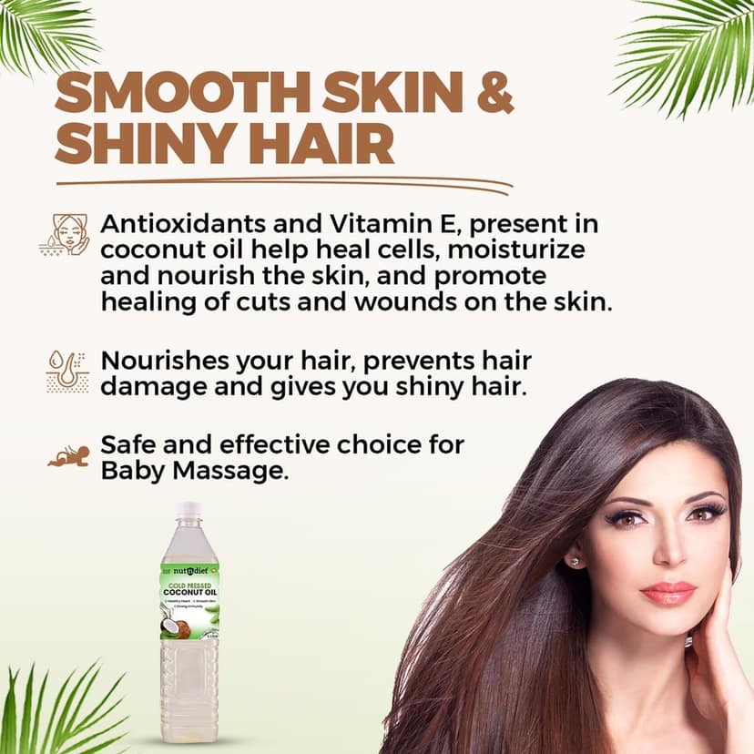 nutndiet Cold Pressed Coconut Oil For Baby Massage, Hair Care, Skin Care And Cooking, PET Bottle 1 Litre view 8