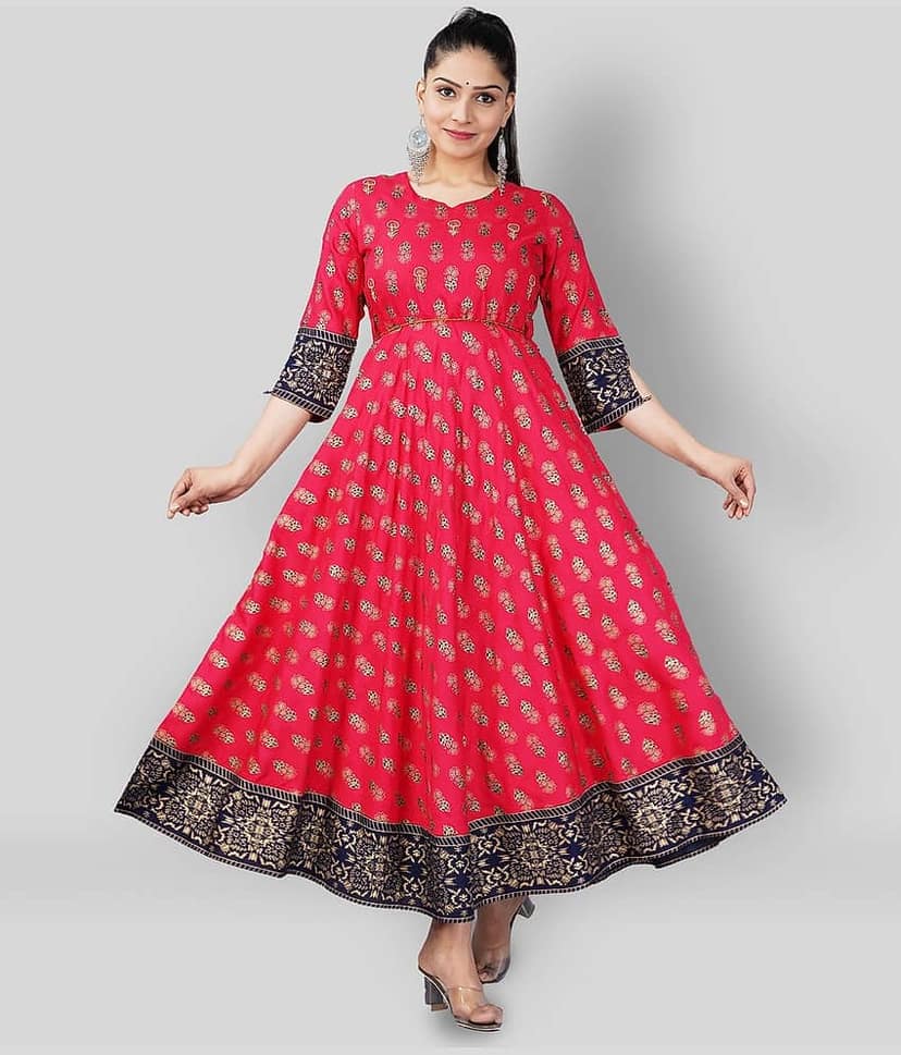 Mishree Collection - Blue Rayon Women's Anarkali Kurti ( Pack of 1 )