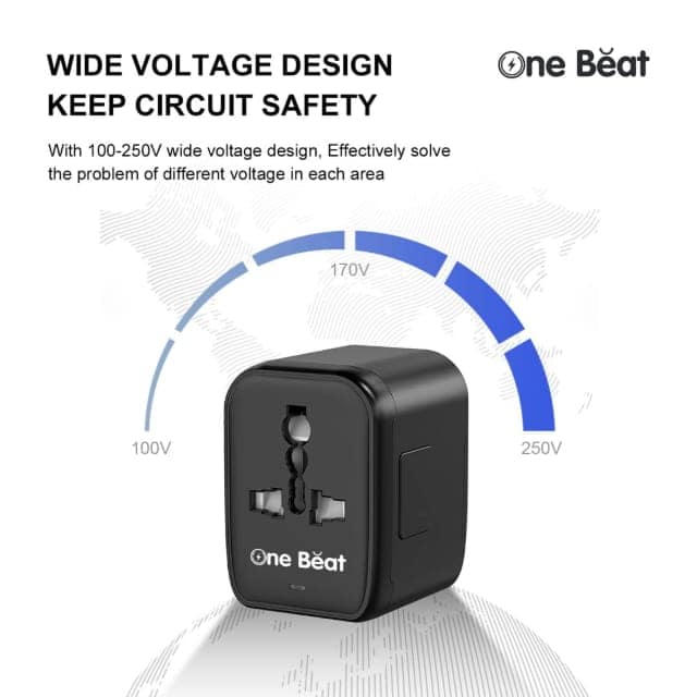 One Beat Worldwide Universal Travel Adapter 100V-240V Plug - Worldwide Travel Adapter Compatible in Plugs Used in USA/EU/UK/AU/China/Japan : White (OB-201000-F) view 5