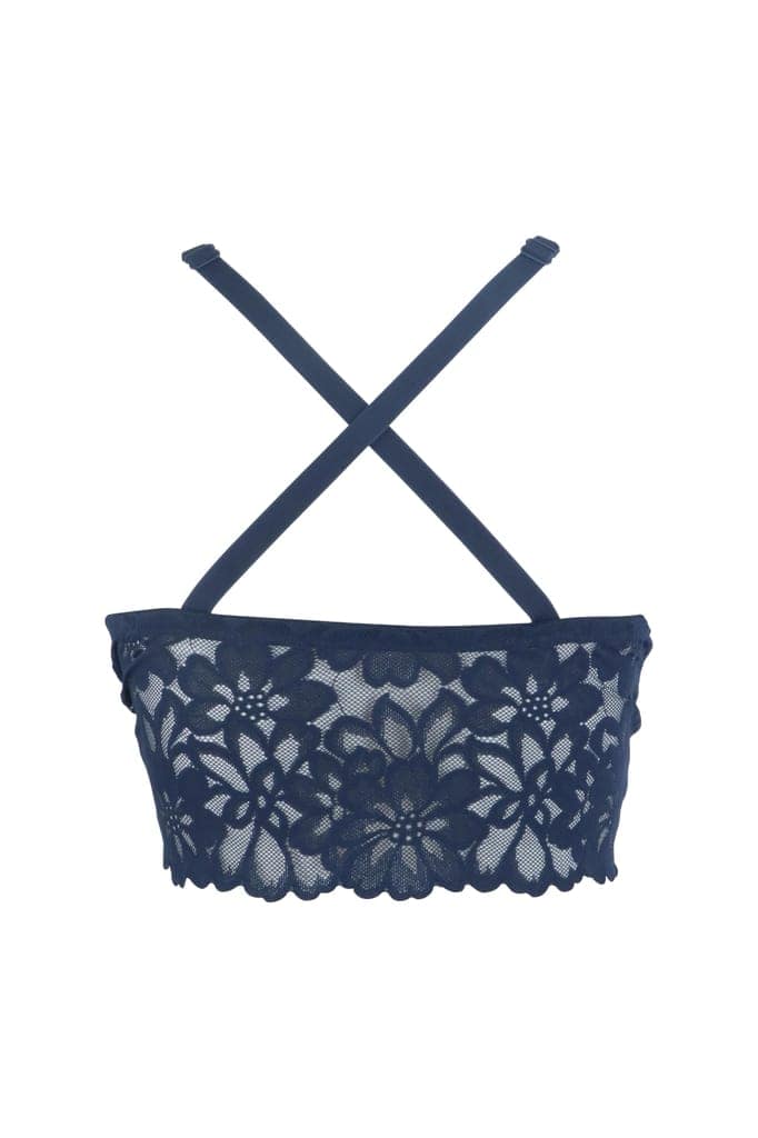 Sheluxe Women’s Floral Lace Longline Bralette with Deep V-Neck, Wire-Free Support, and Adjustable Straps for Everyday Comfort Dark Blue view 4
