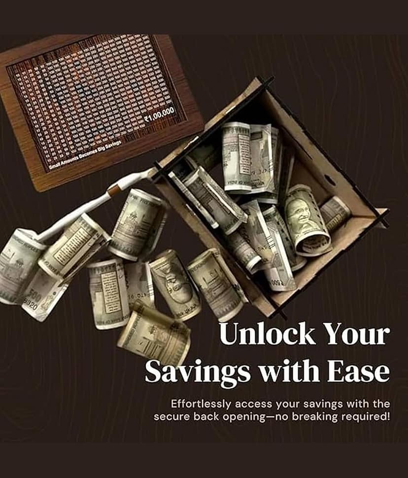 Money Bank Wooden Piggy Bank for Kids & Adults, Coin Box with Carved Design, Savings Box, Mini Bank, Wooden Coin Box, Money Saver, Piggy Bank with Numbers view 2