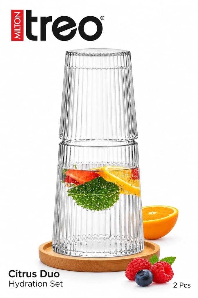 Treo By Milton Borosilicate Citrus Hydration Duo Set , 1000ml , Transparent view 3