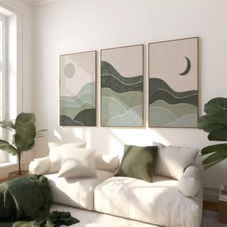 Rustic Charm Set of 3 Abstract Landscape Wall Art for Living room, Office and Hotel | Sun Moon|13 x 18 inches (A3)|Black