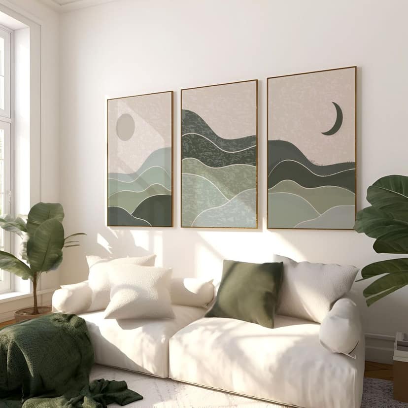 Rustic Charm Set of 3 Abstract Landscape Wall Art for Living room, Office and Hotel | Sun Moon|13 x 18 inches (A3)|Black