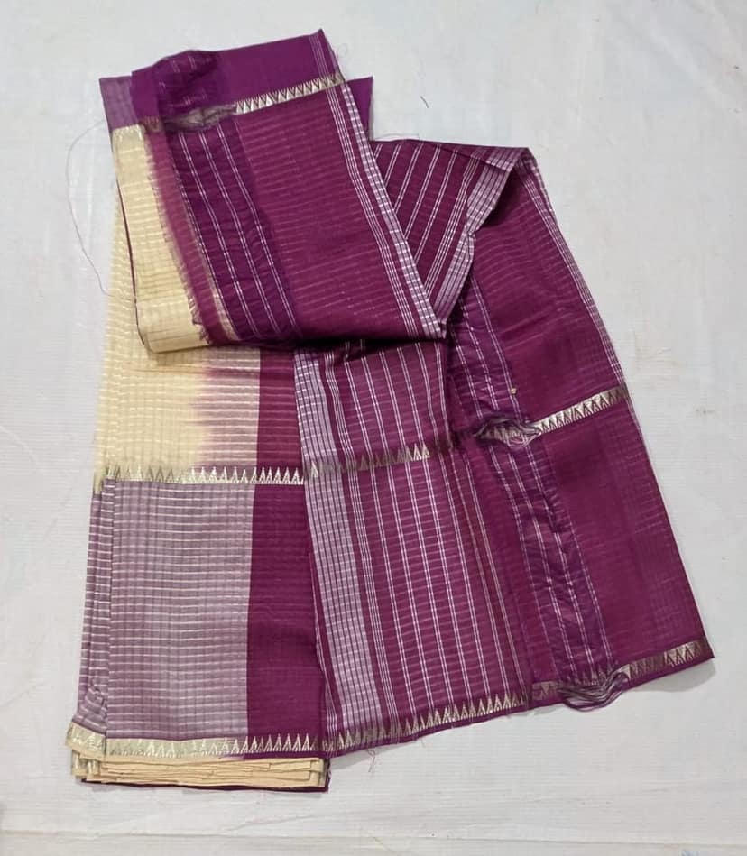 A beautiful and elegant handloom cotton saree with zari border in purple color view 2