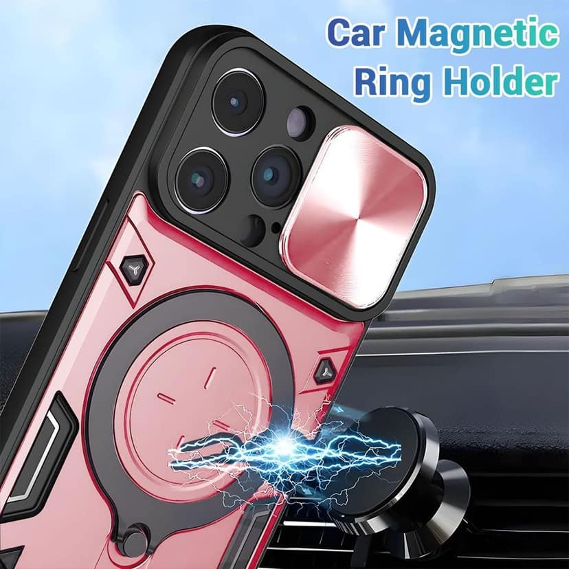 LIRAMARK Back Cover Case Compatible with iPhone 15 Pro (6.1 inch) with Stand & Slider Camera Military Grade Drop Protection view 3