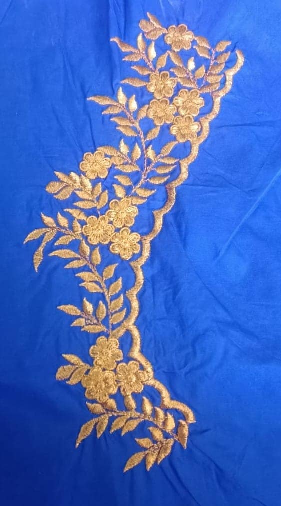 Blue and gold embroidered blouse neck design view 3