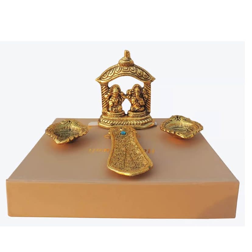 Aluminium Diwali Puja Set with Agarbatti Stand | Laxmi Ganesh Puja Accessories, Height : 4 Inch (ASMAS428 C) view 4