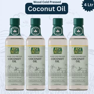 Just Pressed Coconut Wood Pressed Oil (Chekku) Cold Pressed Coconut Oil, 100% Pure & Natural Untreated & Unrefined Coconut oil for Healthy Cooking - 4L