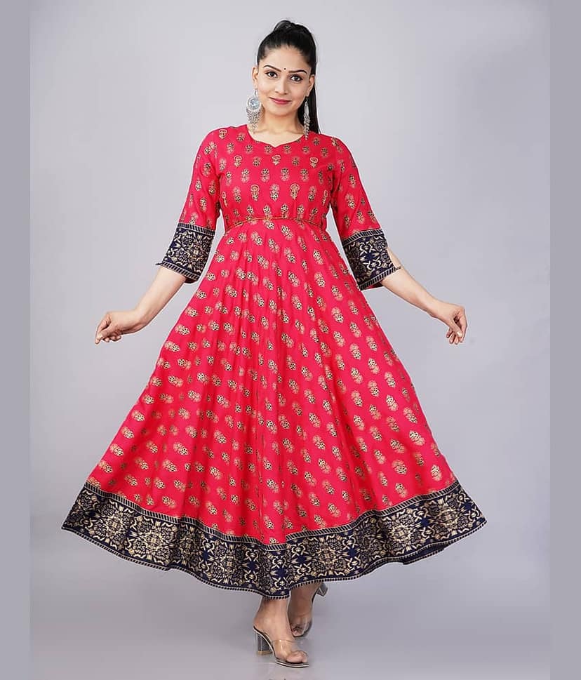 Mishree Collection - Blue Rayon Women's Anarkali Kurti ( Pack of 1 )