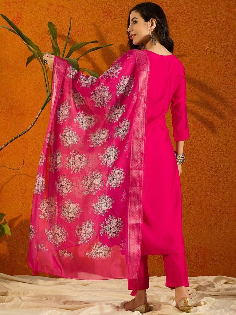 Women Embroidered Straight Kurta Set view 2