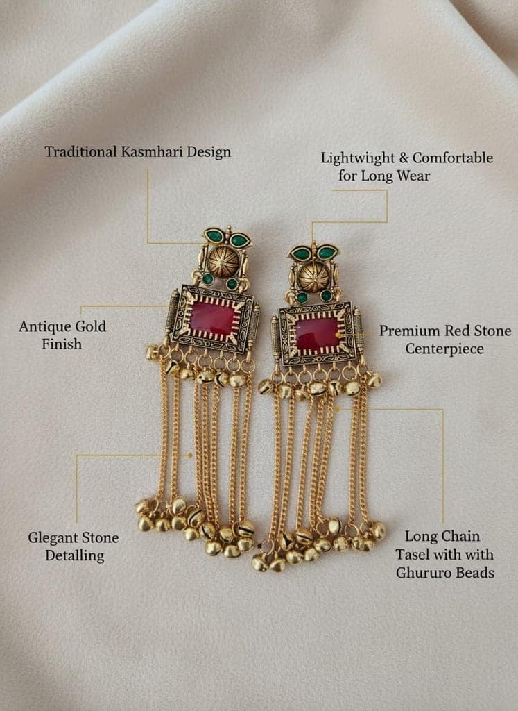 Gold Plated - Traditional Jhumka Earrings for Women | Antique Temple Design Long Dangler Earrings view 4