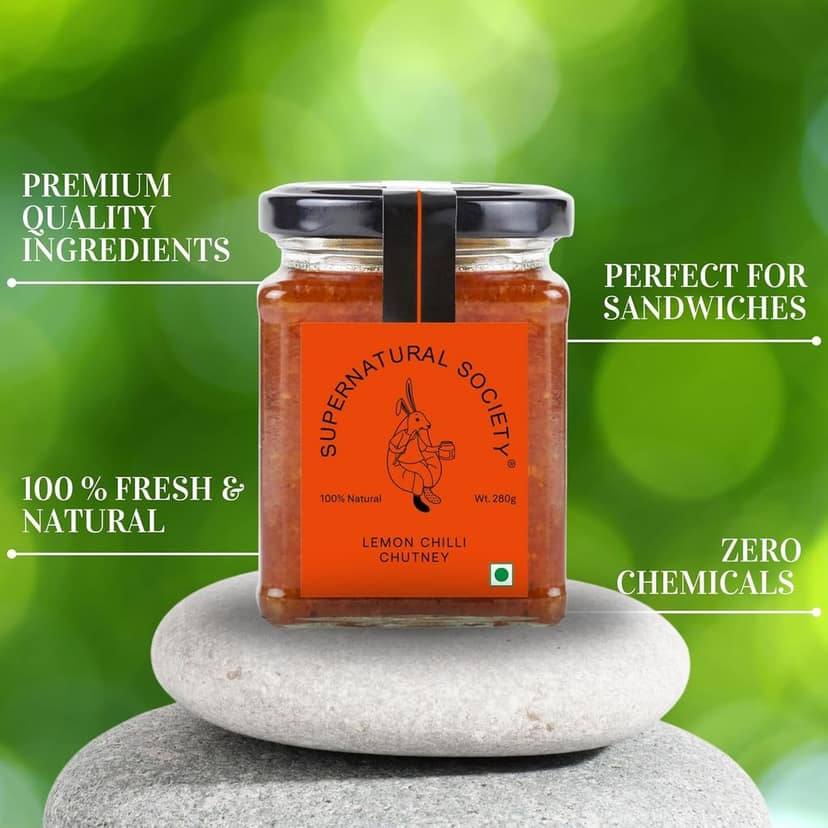 Supernatural Society - Tangy Lemon Chili Chutney 280g | Made with Fresh Lemons & a Mix of Tasty Spices | Easy to Use, Perfect for Sandwiches and Cheese Platter view 3