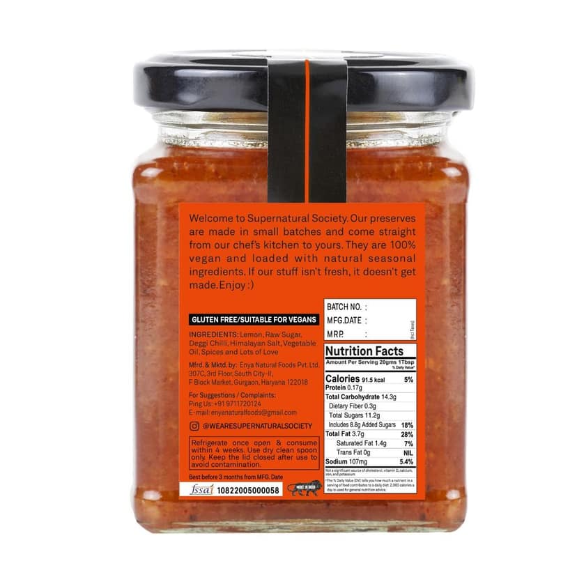 Supernatural Society - Tangy Lemon Chili Chutney 280g | Made with Fresh Lemons & a Mix of Tasty Spices | Easy to Use, Perfect for Sandwiches and Cheese Platter view 4