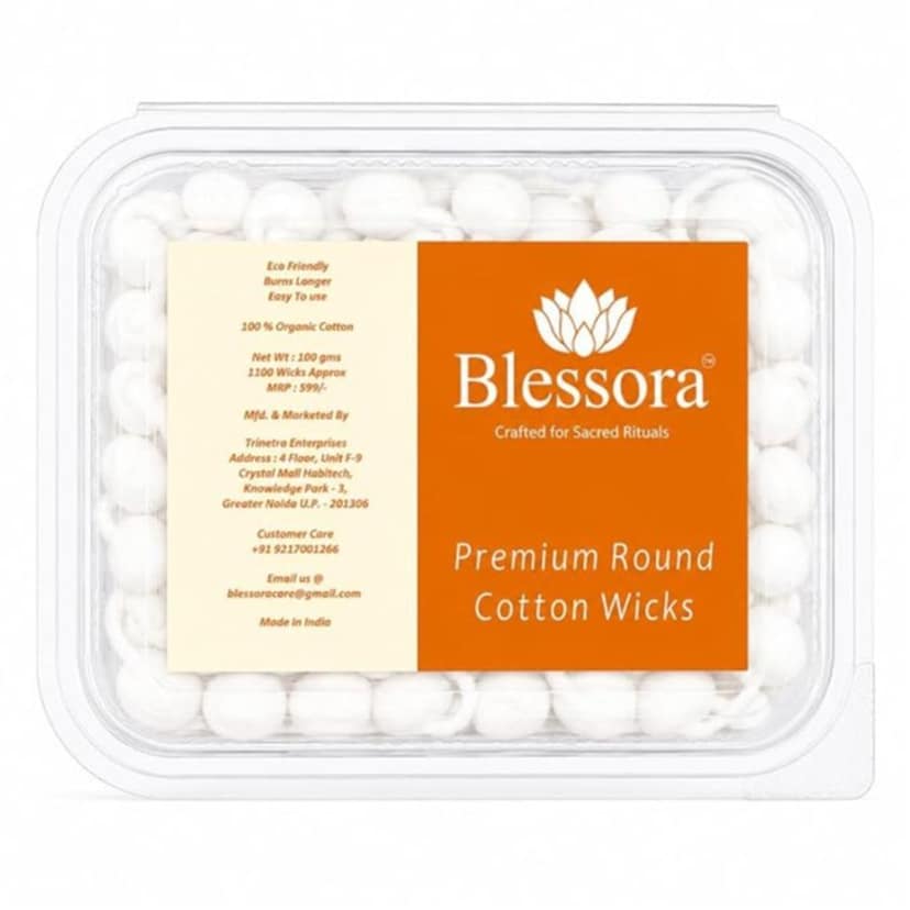 Round Cotton Wicks Diya Batti - White Phool Rui for Pooja | Long Lasting Aarti Use | Temple Daily Worship (Pack of 1100 Pcs)
