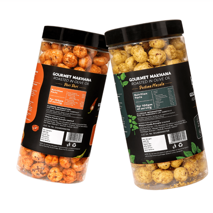 GOURMET MAKHANA Roasted in Olive Oil | Flavors Pudina Masala & Peri Peri | Combo Of 2, 65g Each. - 130 gm view 3