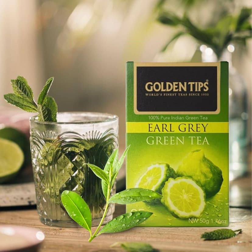 Golden Tips 100% Pure Indian Earl Grey Bergamot Flavoured Green Tea Bags Box (50gm- 25 Tea bags) view 5