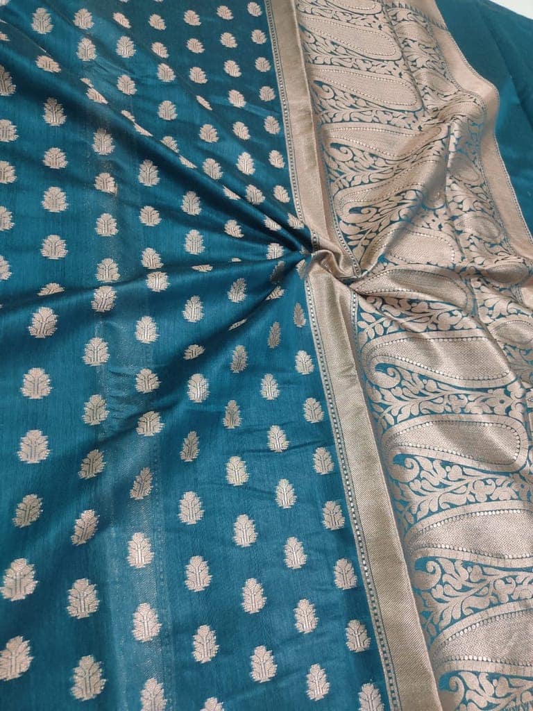 pure chiniya silk saree with zari borders view 3