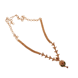 Gold plated traditional Indian necklace haram with white and green stones