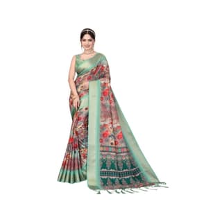 womens cotton silk printed saree with unstitched blouse 5mtr light green pid63891