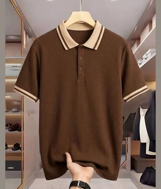 ENITOR Men Cotton Blend Regular Fit Solid Polo T Shirt ( Brown )