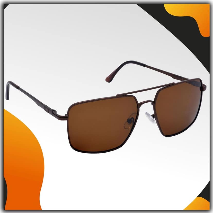 Stylish Rectangular Pilot Full-Frame Metal Polarized Sunglasses for Men and Women | Brown Lens and Brown Frame | HRS-KC1011-BWN-BWN-P
