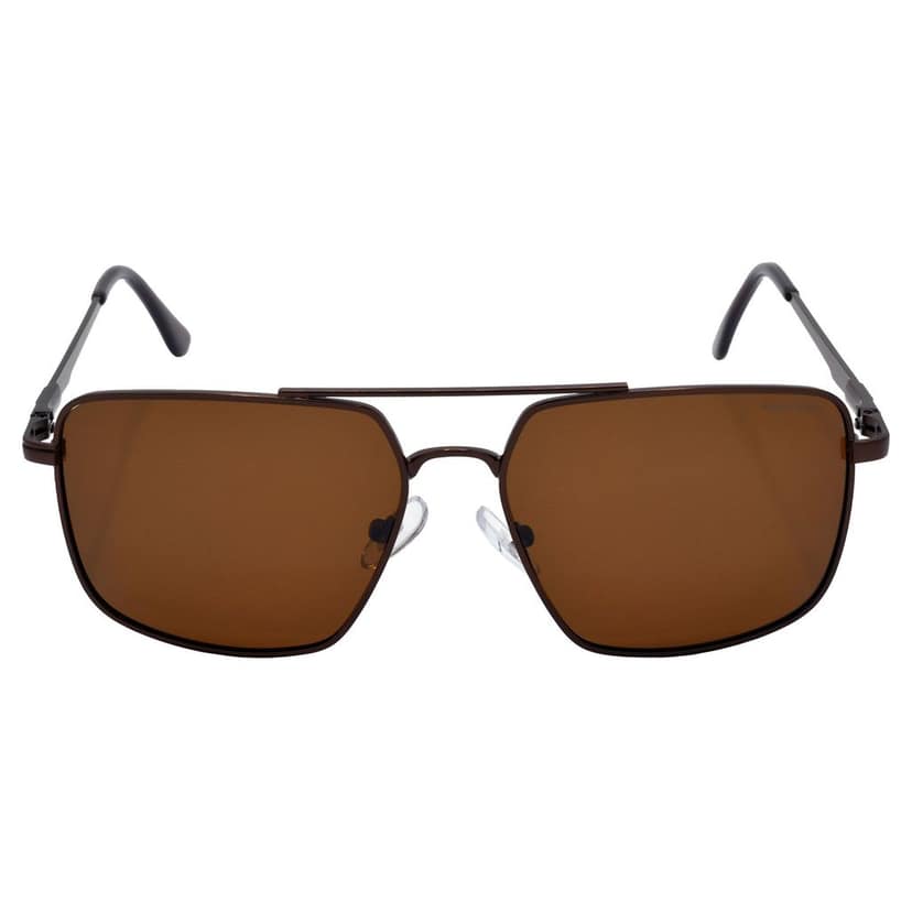 Stylish Rectangular Pilot Full-Frame Metal Polarized Sunglasses for Men and Women | Brown Lens and Brown Frame | HRS-KC1011-BWN-BWN-P view 3