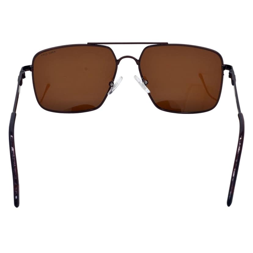 Stylish Rectangular Pilot Full-Frame Metal Polarized Sunglasses for Men and Women | Brown Lens and Brown Frame | HRS-KC1011-BWN-BWN-P view 6