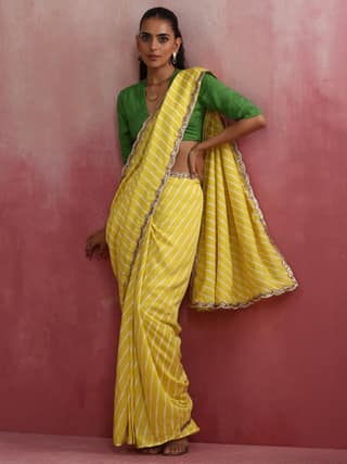 trueBrowns Lime Muslin Silk Saree - Lime (Free Size)