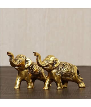eCraftIndia Set of 2 Gold-Toned Handcrafted Elephants Figurine Decorative Showpieces