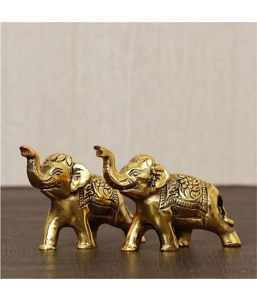 eCraftIndia Set of 2 Gold-Toned Handcrafted Elephants Figurine Decorative Showpieces