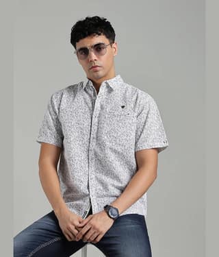 Kuons Avenue Linen Regular Fit Printed Half Sleeves Men's Casual Shirt - Indigo ( Pack of 1 )