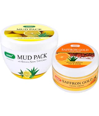 SUNNY HERBALS Saffron Gold Facial Cream 100 gm & Mud Face Pack Masks 150 gm
