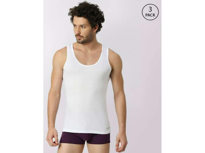 Frenchie Oxy Men Solid White Cotton Vest (Pack of 3 ) - L