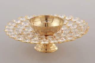 Collectible India Small Crystal Akhand Diya Brass Oil Puja Lamp for Home Office Gifts Pooja Articles Decor (Golden, 3.5 X 1.5 Inch) (DFBS144-Small)