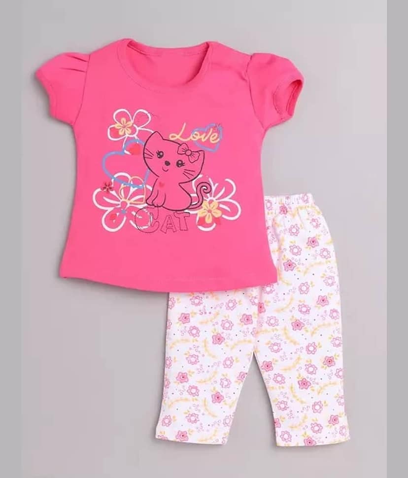 CUTEVIBE Pack of 1 Baby Girls 100% Cotton T-shirt & Pants ( Multicolor 1 )