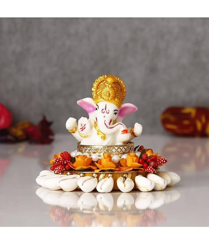 eCraftIndia White & Golden-Toned Lord Ganesha Idol Showpiece view 2