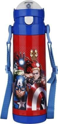 UNMEE Cartoon Avengers Printed Insulated Water Bottle with Inner Steel 450ml Set of 1pcs For Water, Juice, Cocktail, Milkshake, Smoothie, Ideal For Home, School, College, Office, Gym, Travel, Special Occasions