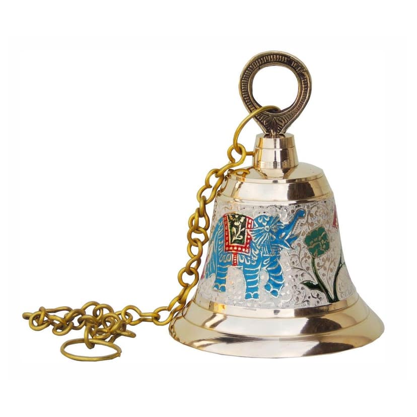 Brass Hanging Temple Pooja Bell, Bell White Color, Height : 6.5 Inch (FMAS514 C) view 2