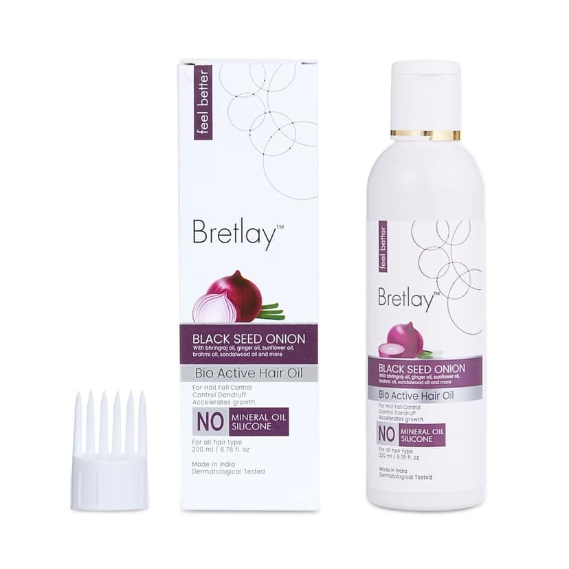 Bretlay Black Seed Onion Hair Oil for Frizz Free, Silky, Dandruff Free Hair with Bhringraj & Essential Oils for both Men & Women – 200 ml view 3
