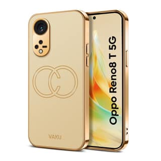 Vaku Luxos Skylar Back Cover for Oppo Reno8T 5G with Leather Pattern Gold Electroplated Soft TPU Cover Shockproof Protective Case - Gold