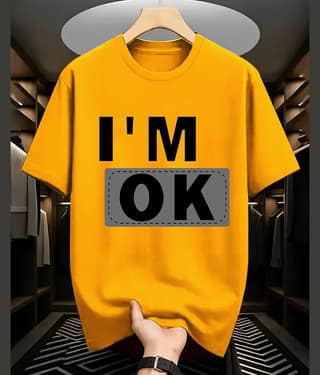 AOOSH Men Cotton Blend Oversized Fit Printed T-Shirt ( Mustard )