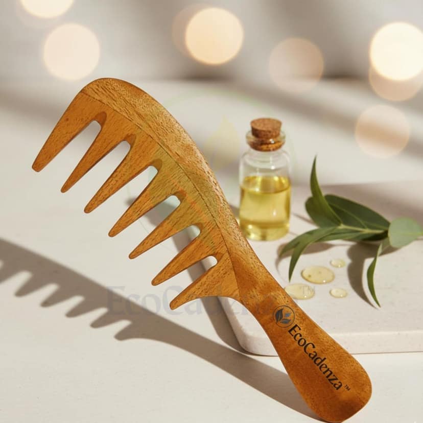 Eco Cadenza Pure Neem Wide Tooth Comb Treated With Oil and Herbs. view 4