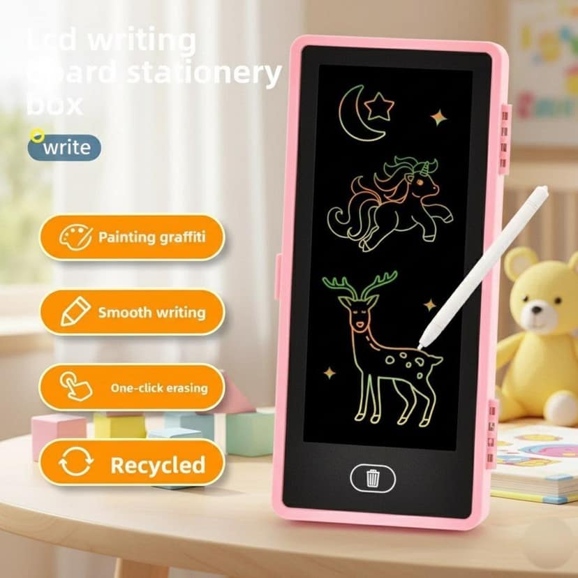 2-in-1 LED Pencil Box with LCD Writing Screen & Erase Button | Magical Smart Stationery Case for Kids | Birthday Party Return Gift | School Pencil Case for Boys & Girls (Multicolor) view 3
