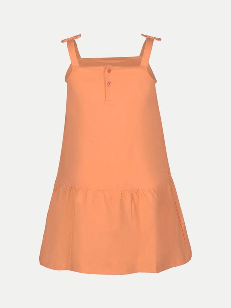Girls Orange Solid Dress view 4