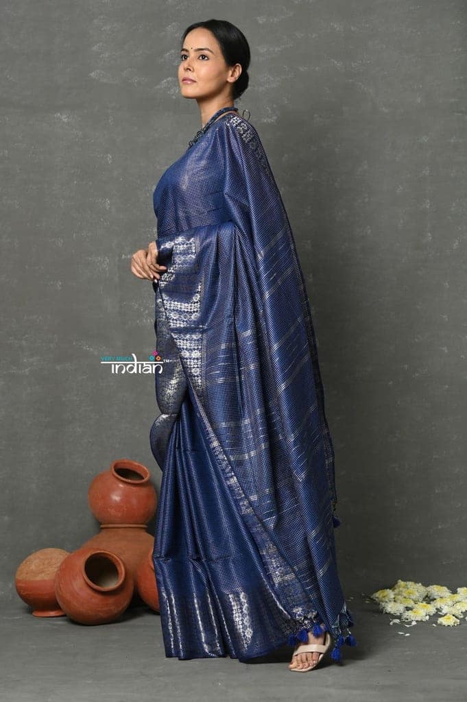 Tyohaar ~ Designer! Cotton Viscose Saree With Woven Design ~ Tranquil Blue view 2