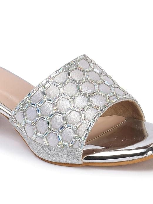 Carlton London Women Stylish Fashion Embellished Ethnic Sandals for Outdoor (Silver) view 6