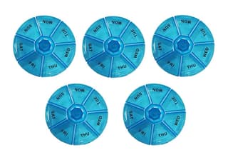 EZYFIT Round Portable Pill Medicine Organizer Reminder Storage Box For 7 Days,Pack of 5