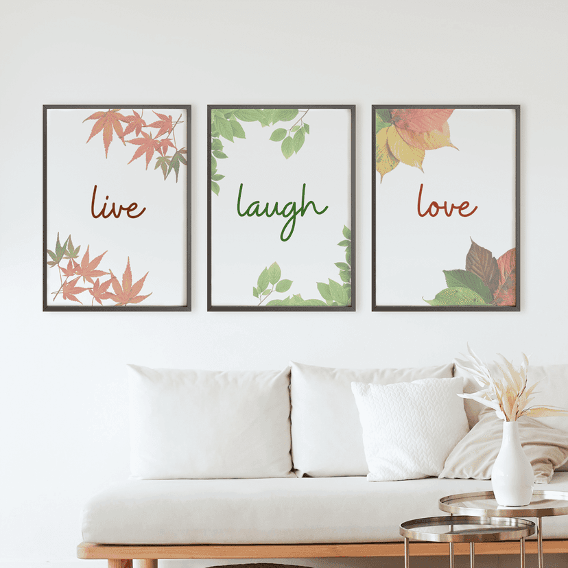 Rustic Charm Set of 3 Motivational Quotes Wall Art for Living room, Office & Gym | Love Laugh|13 x 18 inches (A3)|Beige