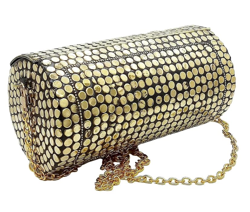 Eye Catching Handmade Cylinder Round Ethnic Silver Metal bag Antique Bridal clutch view 3
